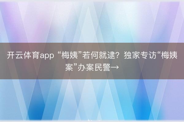 开云体育app “梅姨”若何就逮？独家专访“梅姨案”办案民警→