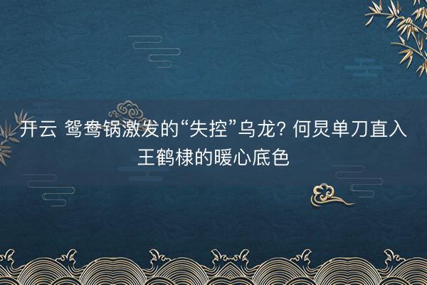 开云 鸳鸯锅激发的“失控”乌龙? 何炅单刀直入王鹤棣的暖心底色